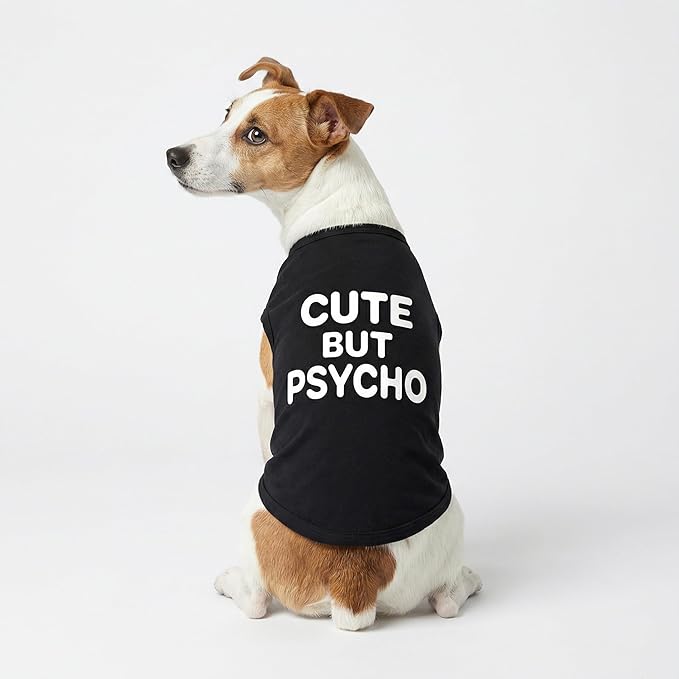 Fitwarm Cute But Psycho Dog Shirt, Summer Clothes for Small Dogs Boy Girl, Funny Pet Outfit, Black, White, XL