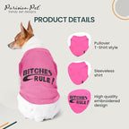 Parisian Pet Dog Shirt – 100% Cotton Shirts for Small Dogs – Pink Sleeveless Puppy Clothes – Lightweight and Breathable Pet Apparel – Bitches Rule Girl Dog Clothes - Stretchy T Shirts for Dogs