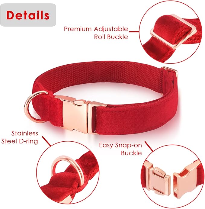 Bubblepup Velvet Dog Collar and Leash Set, Dog Collars for Small Medium Large Dogs Leash for Training & Walking