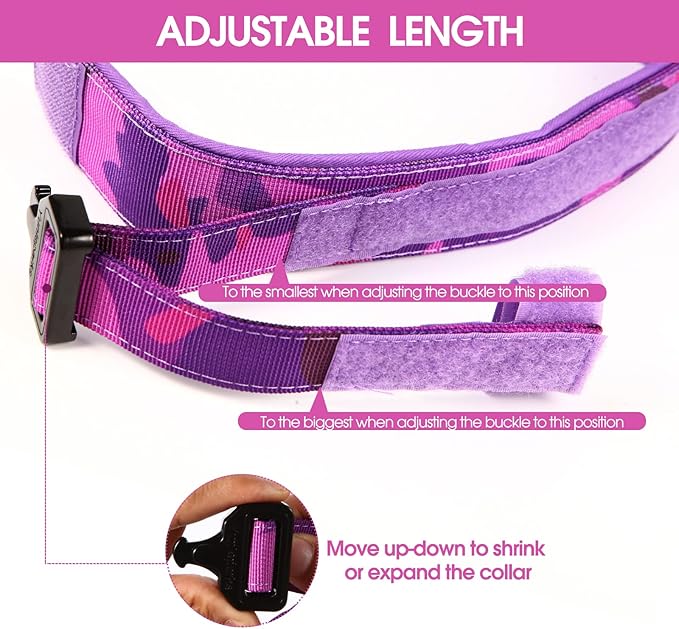 Tactical Dog Collar with Heavy Duty Metal Buckle and Control Handle for Medium Large Dogs Training(Purple Camo, Medium)