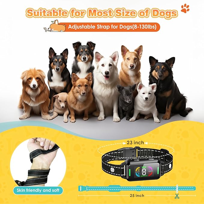 Dog Bark Collar for Large Medium Small Dogs, Smart Automatic Anti Barking Device with 8 Sensitivity & Training Modes Beep Vibration, Rechargeable IP67 Waterproof No Bark Collars for Dogs, Easily Use