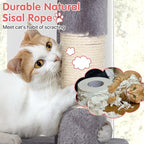 Cat Tree, 36 Inches Indoor Cat Tree Tower Condo, Natural Sisal Cat Scratching Post with Cozy Bed, Small Cats Tree for Kittens, Soft Perch & Cute Toys, Light Gray