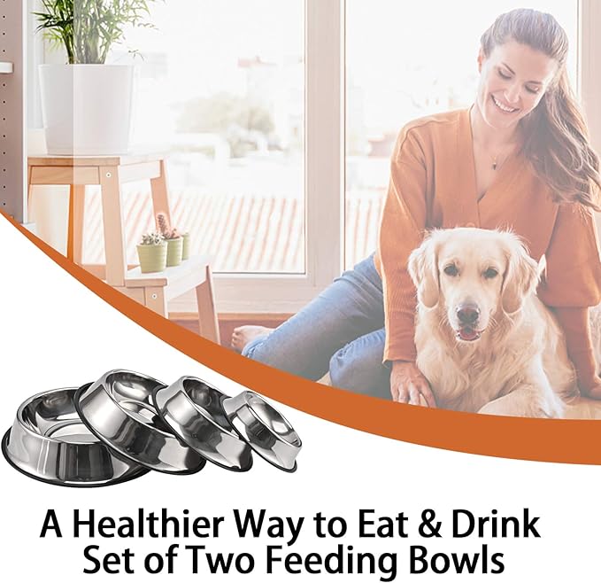 2Packs Stainless Steel Dog Bowl with Anti-Skid Rubber Base for Small/Medium/Large Pet, Perfect Dish, Pets Feeder Bowl and Water Bowl Perfect Choice for Dog Puppy Cat and Kitten (26oz)