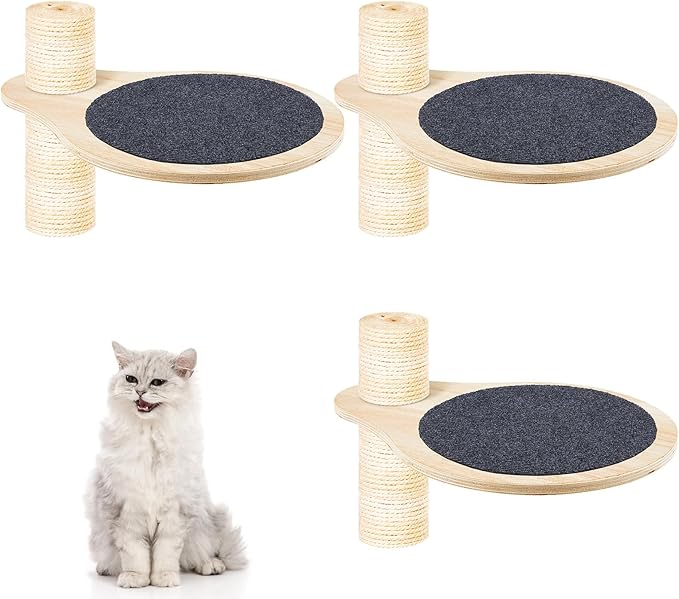 3 Pack 17.32" x 13.78" Cat Tree Attachments Accessories Tower Replacement Platform Soft Felt Blanket Wooden Perch Step Handwoven Hemp Rope Scratch for Floor to Ceiling DIY Indoor Cats Tower
