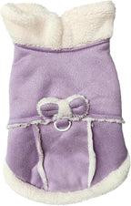 Jecikelon Bowtie Dog Cold Weather Coat Fleece Lining Warm Pet Puppy Turtleneck Dogs Winter Clothes for Small Dogs with D-Ring (Purple, Large)