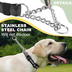 Cymiler Martingale Dog Collar with AirTag Holder, Reflective Nylon Training Collar, Stainless Steel Chain, Heavy Duty Buckle, Limited Slip Collars for Small Medium Large Dogs (Black, X-Large)
