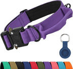 Joytale Tactical Dog Collar for Medium Dogs with Control Handle, Heavy Duty Military Training Collar for Power Breeds, AirTag Holder Case, Quick Release Metal Buckle, Soft Padded, M, Purple