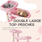 80 Inch Cat Tree,Large Cat Tower with 9 Scratching Posts, 2 Perches, 2 Caves, 2 Basket, 2 Stairs, Extra Large Hammock, Multi-Level Plush Cat Condo for Indoor Cats/Pink