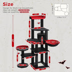 Gothic Cat Tree for Large Cats with Coffin Bed, 59" Tall Cat Tower with Spacious Condo, Large Hammock, Scratching Posts and Spider Dangling Balls, Sturdy Play House for Indoor Cats, Black