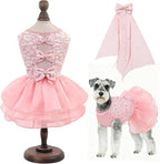 ASENKU Dog Dress, Dog Wedding Dress, Pet Lace Princess Dress with Bows for Wedding Birthday Party, Puppy Formal Apparel with Pearl Necklace for Medium Large Dogs (Pink, Large)