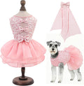 ASENKU Dog Dress, Dog Wedding Dress, Pet Lace Princess Dress with Bows for Wedding Birthday Party, Puppy Formal Apparel with Pearl Necklace for Small Dogs (Pink, Small)