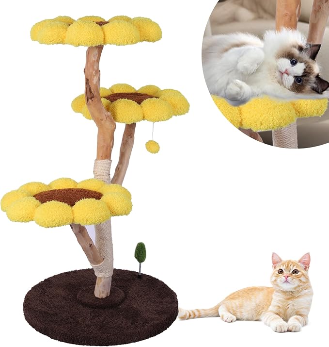 Generic Sunflower Cat Tree with Scratching Post Anti-Slip Climbing Frame Pet Bed Tower