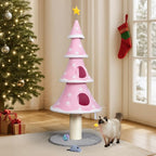 59 Inches Christmas Cat Tree for Indoor, Cat Tower with 2 Condos and Scratching Post,Christmas Tree Party Decoration Activity Center Play House (Pink)