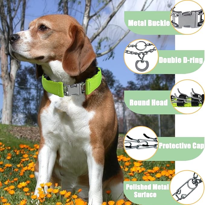 Prong Training Collar for Dogs, Adjustable Dog Pinch Collar with Quick Release Buckle, No Pull Collar for Small Medium Large Dogs, Extra Link and Caps