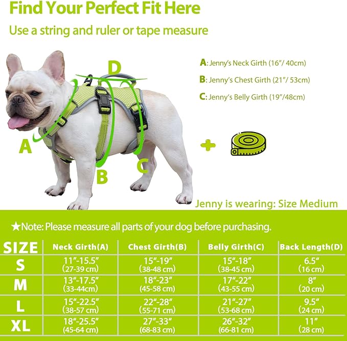 Huntboo Escape Proof Dog Harness, Escape Artist Harness, Reflective Dog Harness with Handle, Durable,Adjustable Vest for Small Medium Large Dogs Walking, Training, and Running Gear(Green,L)