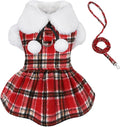 Dog Sweater with Leash Set D Ring Plaid Fleece Dog Clothes for Small Dogs Girl Boy Winter Puppy Dress Cold Weather Coat Fall XXS Sweater for Chihuahua Yorkie Cat Doggy Costumes, Red, XXS