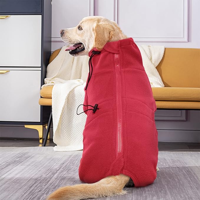 ROZKITCH Dog Snow Jacket, Pet Windproof Warm Cold Weather Jacket Vest Cozy Jumpsuit Apparel Outfit Clothes for Large Giant Dog Walking Hiking Sleep Red 4XL