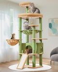 Taoqimiao 72 Inches Cat Tree for Large Cats, Multi-Level Tall Cat Tower, Widened Cat Condo with Large Scratch Board, 5 Scratching Posts, Metal Hammcock, Cozy Basket, Cactus, MS045T