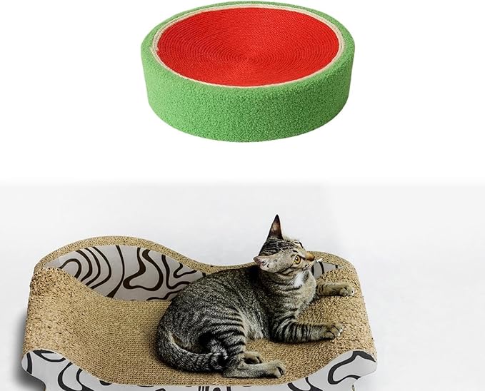 Sisal Round Cat Scratching Board Scratcher Bowl for Indoor Cats Wear Resistant Fruit Scratch Board for Kitty Kitten, Watermelon