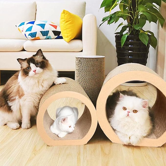 3-in-1 Reversible Cat Scratching Mat - Cardboard Scratcher Board with Cat Tunnel Bed, Kitten Scratch Pad for Indoor Cats Play, Rest, Scratch