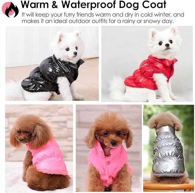 AOFITEE Dog Coat, Waterproof Dog Jacket, Winter Coats for Small Dogs, Windproof Dogs Puffer Jacket, Fleece Pet Snowsuit Puffer Vest with Snap Closure, Cold Weather Coats for Boy Girl Puppy, Pink, S