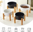 6'' Ceramic Raised Dog Bowl - 30Oz Dog Food & Water Bowl with Elevated Non-Slip Bamboo Stand, Dishwasher & Microwave Safe, Anti Vomiting Heavy Duty Pet Bowl for Small and Medium Dogs, Black