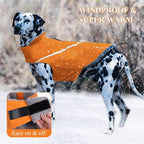 VIVAGLORY Snowrap Dog Coat, Jacket with Harness Hole, Dog Coat for Winter & Cold Weather, Fluffy Warm Fleece Lined Reflective Water Resistant for Puppy, XL, Orange
