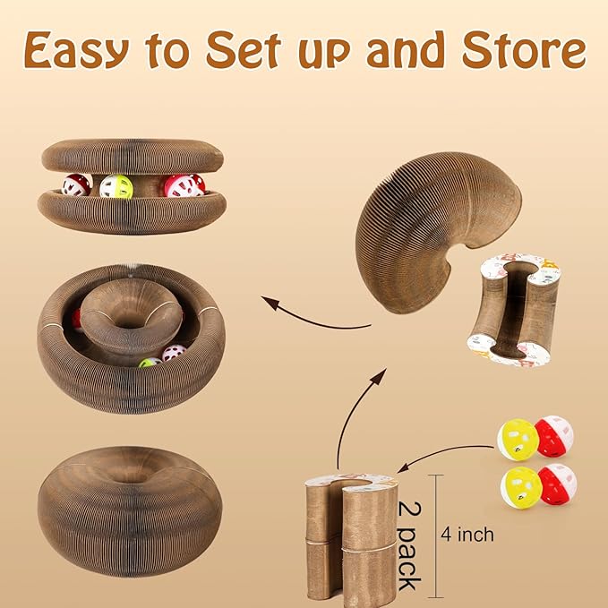 2 Pack Magic Organ Cat Scratcher Board with 4 Bell Ball, Cat Ball Adventure The Ultimate Interactive Mental Physical Exercise for Indoor Cats Toy
