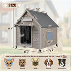 Outdoor Dog House Weatherproof, casa para Perros Wooden Medium-Large Breed with Anti-Chewing Iron Frame, Ventilated Window, Easy Clean and Assemble, 30.5" L x 37.4" W x39 H