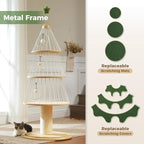 Modern Cat Tree-51.2" Cat Christmas Tree w/Thick Scratch Post(φ5.4in), Wood Cat Tower w/ 3 Condos-Heavy Duty Furniture w/Metal Frame & Replaceable Mat for Indoor Kitty, Green