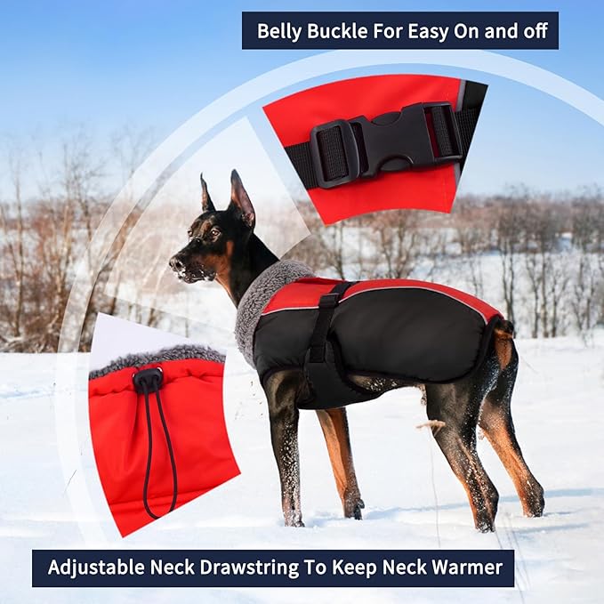 IECOii Extra Warm Reflective Adjustable Dog Jacket - Winter Coat with Buckle Fleece Turtleneck for Small to Extra Large Dogs
