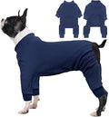 IECOii Dog Coat for Winter, Fleece Sweaters Warm Long Sleeve Jammies Indoor Outdoor, Stretchy Comfortable Onesie Doggie Pajamas for Small Dogs Boy & Girl, Machine Washable,Navy Blue, Size M