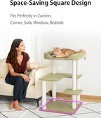 Cat Tree Tower 37.4'' (95 cm) with Scratching Posts,Multi-Level Cat Tree Tower with Wide Shelves for Senior Friendly Baby/Large Cats, Scratching Posts(Olive Green)