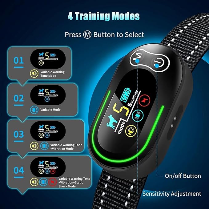 Dog Bark Collar - Rechargeable Smart Barking Collar, Anti Bark Training Collar with Adjustable Sensitivity Beep Vibration Shock, Bark Shock Collar for Large Medium Small Dogs (Black)