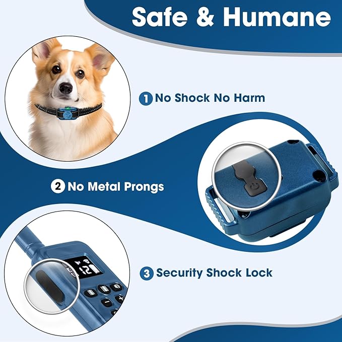 Small No Shock Dog Training Collar for Small Dogs 5-15lbs, Strong Vibrating Dog Collar Beep and Vibrate Only, Safe Lock Waterproof Rechargeable Vibration Collars for Dogs-No Prongs,Blue and Grey