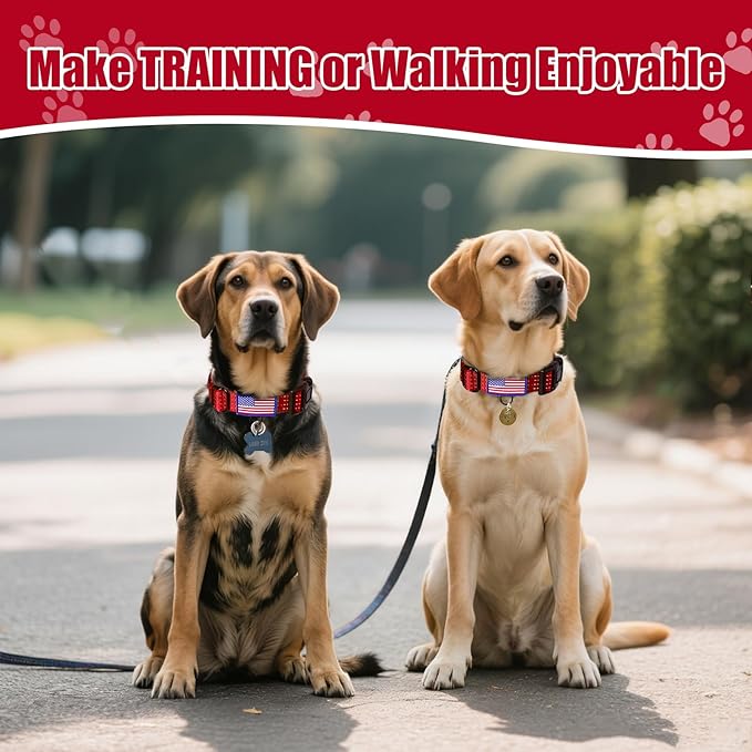 Martingale Dog Collar, Reflective No Pull Training Collar with Quick Release Buckle & USA Flag, Heavy-Duty Nylon, Adjustable for Small Medium Large Dogs (S,Red with Flag