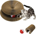 Andiker Magic Organ Cat Scratching Board, Corrugated Paper Cat Scratcher with Jingly Ball for Playing Scratching Paws, Foldable Grinding Cat Toys for Indoor Cats for Mental & Physical Exercise(Wood)