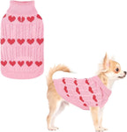 KOOLTAIL Valentine's Day Dog Sweater Turtleneck, Cold Weather Pullover Classic Knitwear, Heart Pattern Thick Warm Winter Pet Clothes, Cable Knit Sweater for Small Medium Large Dogs Girl Boy, Pink S