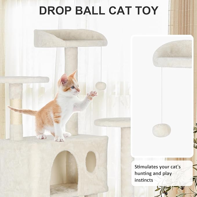 81" Multi-Level Cat Tree Tower with Scratching Posts - Space-Saving Design for Indoor Kittens Toys & Condo, Compact Floor Footprint & Vertical Space for Multi-Cat Homes-Beige