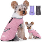iBuddy Dog Winter Coat for Extra Small Dogs, Easy on XS Dog Snow Jacket Velcro Waterproof Pet Puffer Clothes with Harness Hole Adjustable Reflective Quilted Dog Cold Weather Vest for Girl 8-12 Pounds