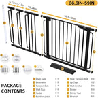 Cumbor 36.6-59" Extra Wide Baby Gate for Stairs, Pressure Mounted Dog Gate for Doorways, Auto-Close Easy Walk Through Safety Child Gate for Kids Toddler, Tall Pet Gates Indoor, Black