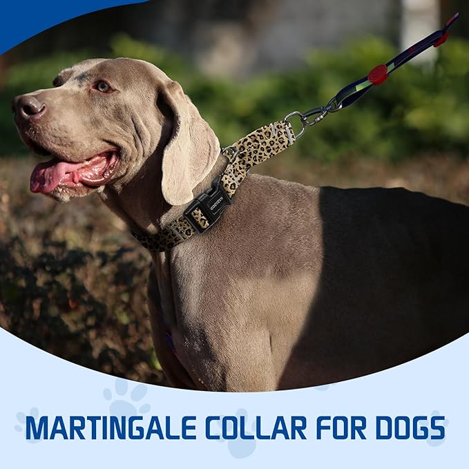 Kazazoo Martingale Collar for Dogs with Quick Release Buckle Adjustable Soft Durable Dog Collar for Small Medium Large No Pull Training Dog Collars-Brown Leopard L