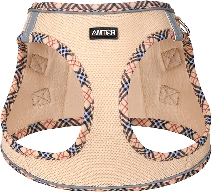 AMTOR Small Dog Harness with Leash Set, No Escape Easy Walk Puppy Harnesses for Training Walking, Step-in Reflective Soft Dogs Vest for XS S Medium Extra-Small Large Sized Dog(Beige,M)