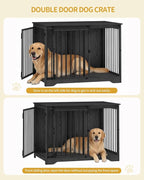 43.3" Dog Crate Furniture with Barn Door, Heavy Duty Dog Kennel Indoor with 2 Doors, Wooden Pet Cage End Table for Large Small Medium Dogs, Anti-Chew Anti-Escape, Black DFC92304B