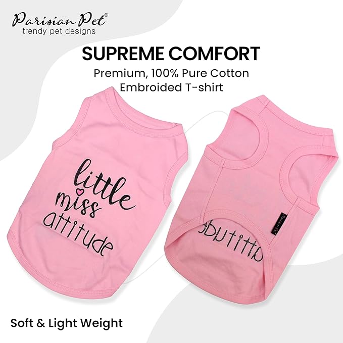 Parisian Pet Dog Shirt – 100% Cotton Shirts for Large Dogs – Sleeveless Miss Attitude Pink Puppy Clothes – Breathable and Soft Girl Dog Clothes - Stretchy Pet Apparel - Summer Tshirts for Dogs