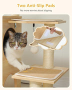 42.5" Modern Wooden Cat Tree with 2-Story Condo, Scratching Posts, Capsule Nest & Dangling Balls - Sky City Design Indoor Furniture for Cats, Beige