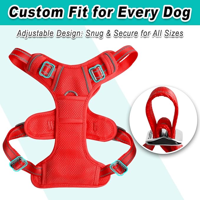 BARKBAY Dog Harness No Pull Mesh for Large Dogs - Adjustable, Reflective, Comfortable, No Choke, Heavy-Duty - Perfect for Outdoor Training, Walking, and Hiking - Strong & Durablee - XL & Red Mesh