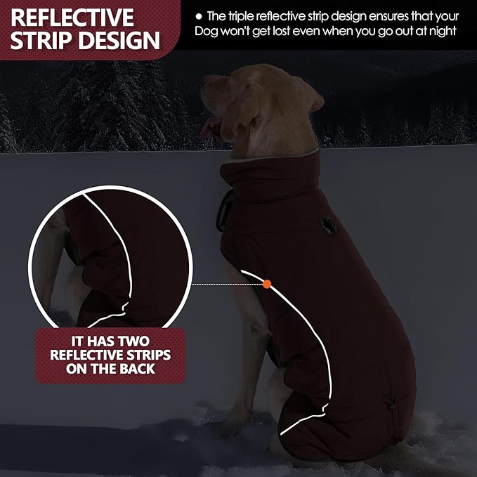 Dog Coats for Medium Large Dogs, Winter Puffer Jacket Waterproof, Warm Fleece Dog Vest with D-Ring, Drawstring & 2 Hidden Elastic Bands, Quilting Large Pet Warm Jackets for Cold Weather
