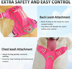 BARKBAY No Pull Dog Harness 3 Buckles Large Reflective Dog Harness with Front Clip and Easy Control Handle for Walking Training Running with ID tag Pocket(Pink,M)