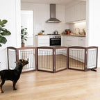 Dog Fence Indoor,Dog Gate Indoor for Doorway pet gate -6-Panel Freestanding, Hallways, House or Stairs -120x24-Inch Retractable Foldable Expandable Wood Pet by SFJC (Brown) ﻿